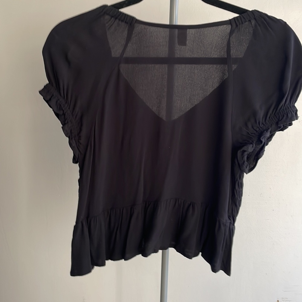 BP Babydoll Shirred Black Crop Top Size Small - Picture 3 of 8